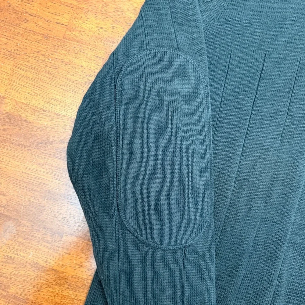 Lacoste Black Quarter Zip Sweater Ribbed Elbow Patches Mens Size‎ 7 US Size XL